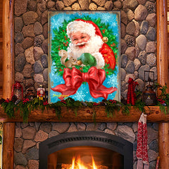 Santa Bow Wreath Art Wooden Wall Art by D. Gelsinger - Christmas Santa Snowman Decor - 95606B-1309