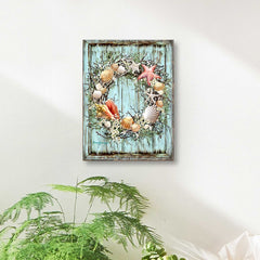 Christmas Coastal Wreath Wooden Wall Art by D. Gelsinger - Coastal Holiday Decor - 95607B-1715