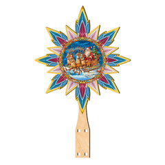 Santa on the Sleigh Star Tree Topper Wooden Decor by G. Debrekht - Santa Snowman Decor - 89516
