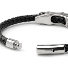 Dragon Head Braided Black Leather Bracelet with Magnetic Closure