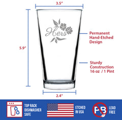 Hers Pint Glass - Unique Wedding Gift for Bride - Cute Engraved Wedding Cup Gift