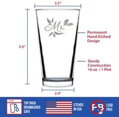 Mr. Pint Glass - Unique Wedding Gift for Groom - Engraved Wedding Cup Gift