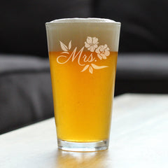 Mrs. Pint Glass - Unique Wedding Gift for Bride - Cute Engraved Wedding Cup Gift
