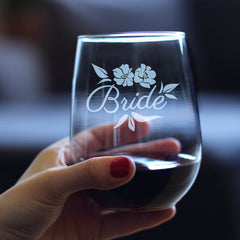 Bride Stemless Wine Glass - Unique Wedding Gift for Bride - Cute Engraved Wedding Cup Gift