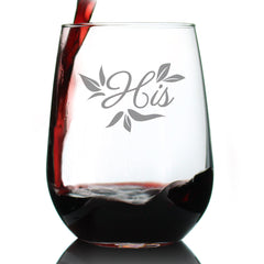 His Stemless Wine Glass - Unique Wedding Gift for Groom - Engraved Wedding Cup Gift