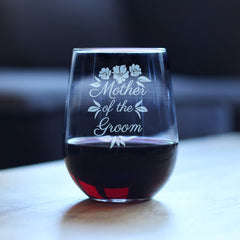 Mother of the Groom Stemless Wine Glass - Unique Wedding Gift for Soon to be Mother-in-Law - Cute Engraved Wedding Cup Gift
