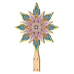 Santa on the Sleigh Star Tree Topper Wooden Decor by G. Debrekht - Santa Snowman Decor - 89516