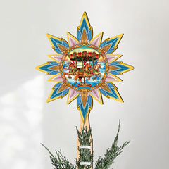 Christmas Carousel Star Tree Topper Wooden Decor by G. Debrekht - Carousel Holiday Decor - 89506