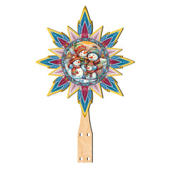 Snowman Family Star Tree Topper Wooden Decor by G. Debrekht - Santa Snowman Christmas Decor - 89511