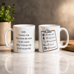 To Dad From Daughter – Thanks For Teaching Me How To Be A Man Mug w/Checklist
