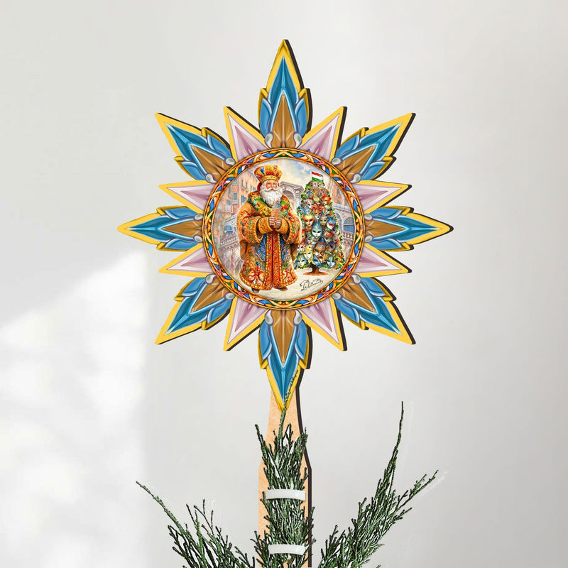 Italian-inspired Santa Tree Topper Wooden Decor by G. Debrekht  - Santa Snowman Decor - 89522