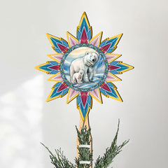 Polar Bear with Cub Star Tree Topper Wooden Decor by G. Debrekht - Wildlife Holiday Decor - 89509