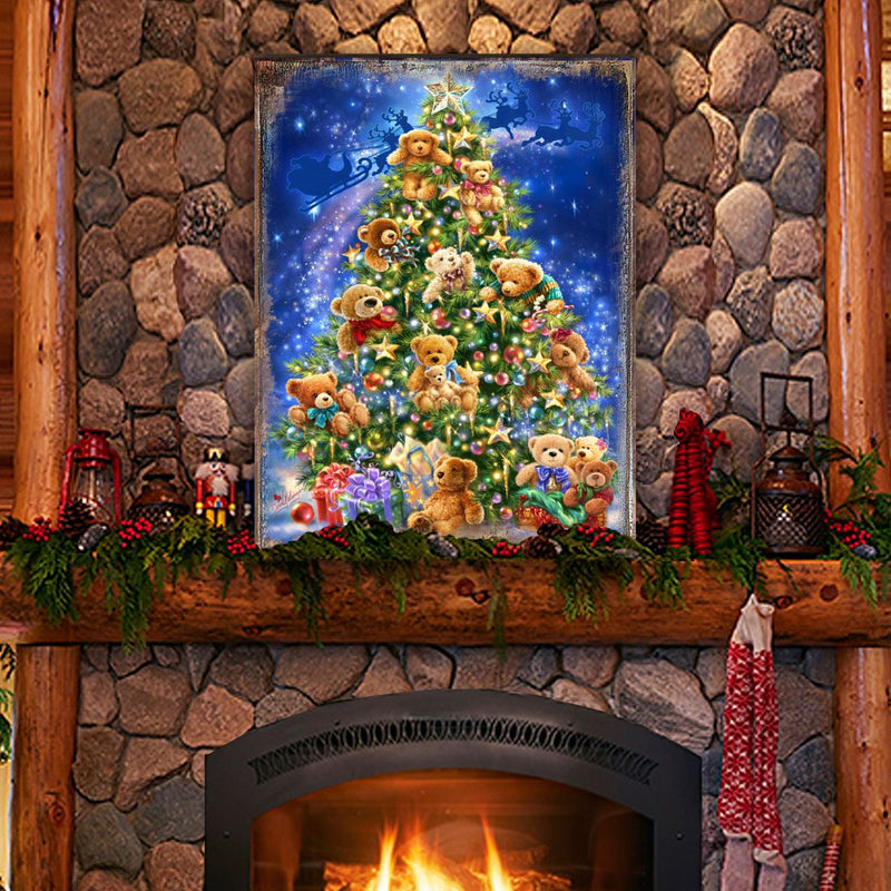 Teddy Bear Tree Wooden Wall Art by D. Gelsinger - Christmas Santa Snowman Decor - 95605B-1101
